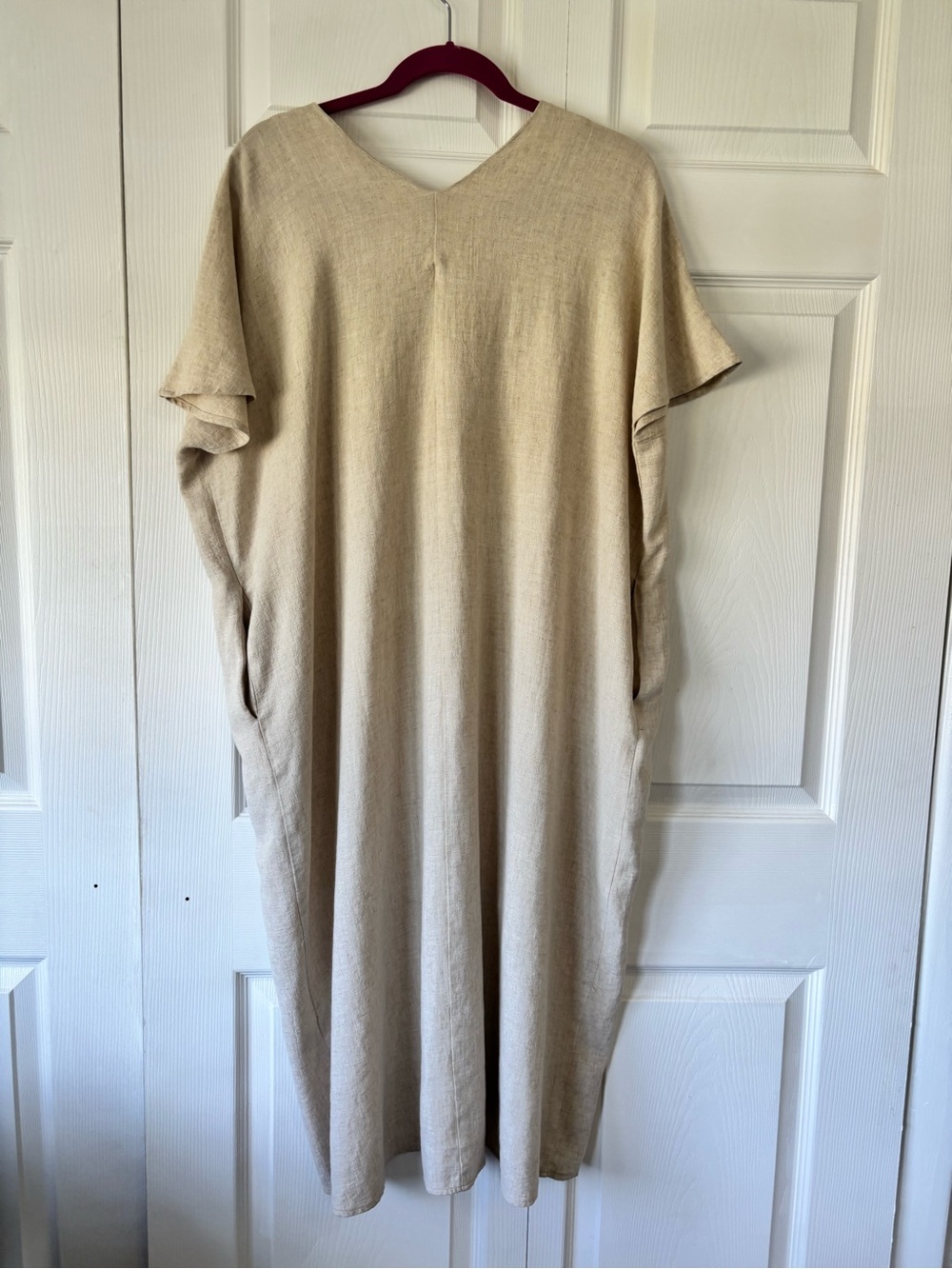 CP with Love P Cill Linen Blend Midi Caftan Dress Beige V-Neck Size Medium - Picture 4 of 9